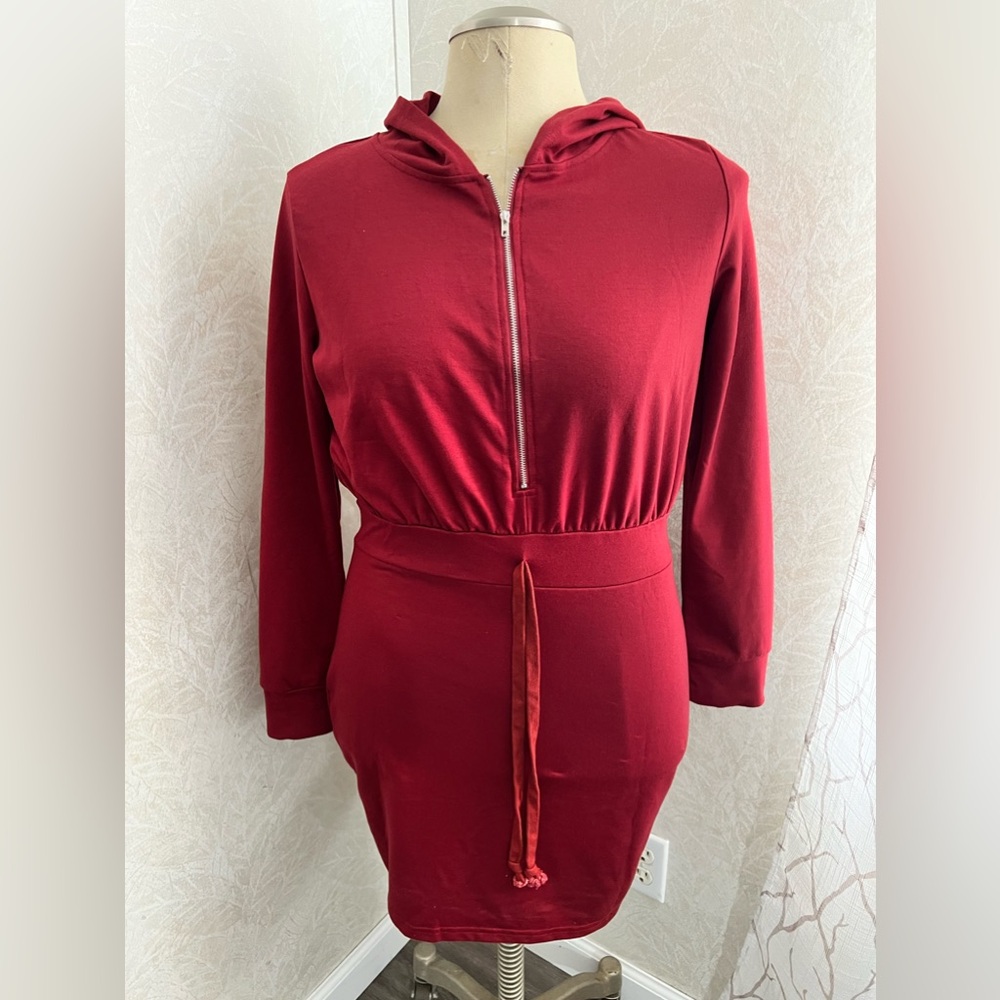 Maroon hoodie long sleeve dress